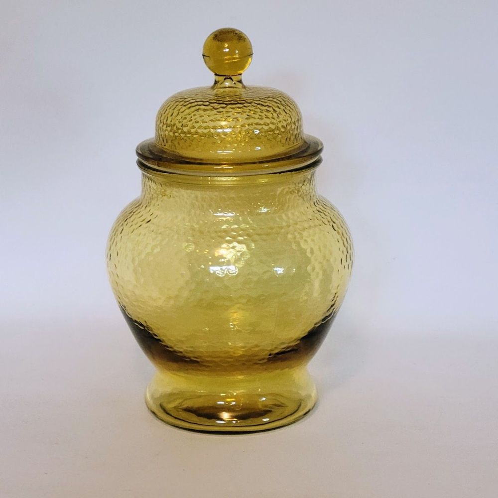 Vintage Pebble Glass Apothecary Glass Jar Container 9" Yellow Amber.